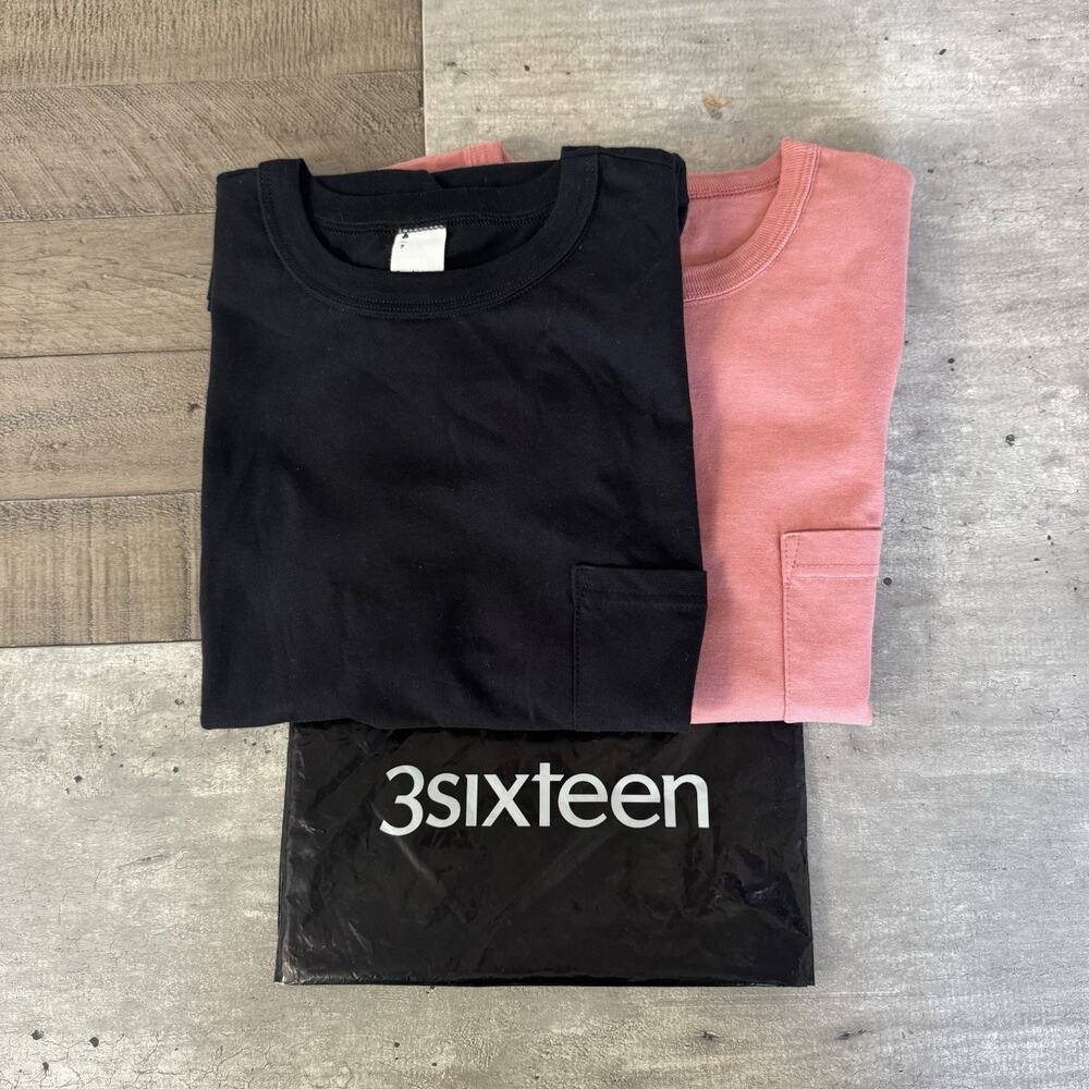 3sixteen Mens Cotton Black Clay Orange Crewneck Pocket T-Shirts 2 Pack S NEW Tee